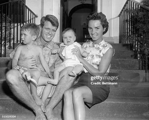 Robert and Ethel Kennedy with Their Children on Steps