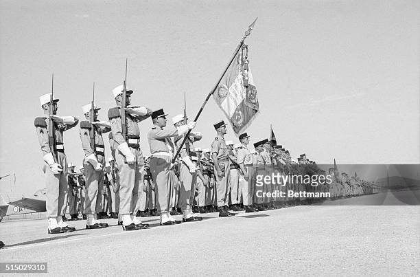 The First Battalion of the famed French Foreign Legion presents the colors at the last parade, 7/13, at its base in Sidi Bel Abbes. The Legion...