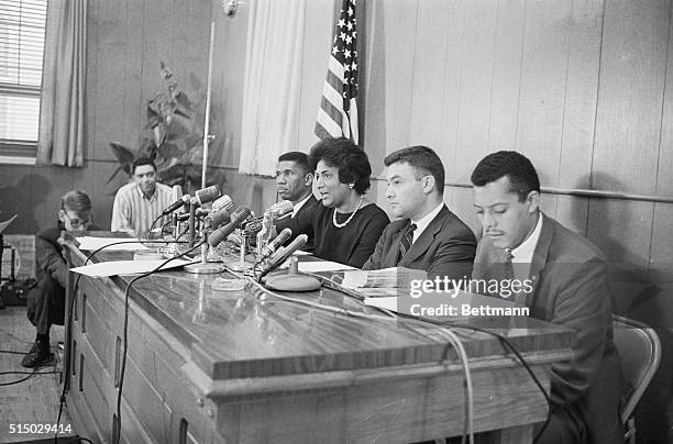 At a news conference held in New Orleans 9/27, Mrs. Constance Motley , attorney for Negro James Meredith, reads a prepared statement from James...