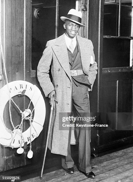 Panamanian boxer Al Brown on board of french paquebot 'Paris', circa 1930.