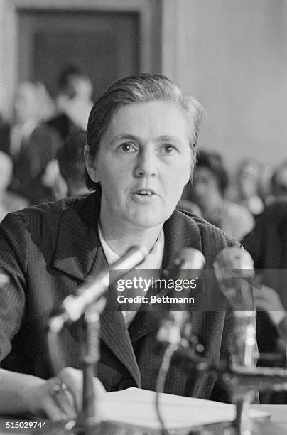 Dr. Frances Kelsey, the Food and Drug Administration medical officer who kept Thalidomide off the American market, is shown as she appeared before a...