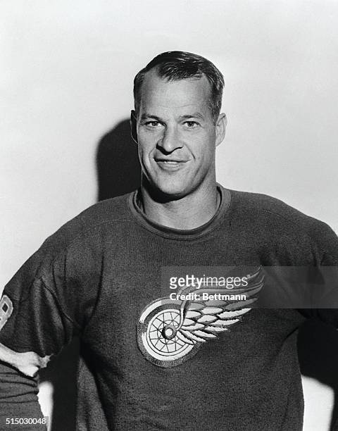 Gordon Howe, of the Detroit Redwings, is shown smiling in his uniform.