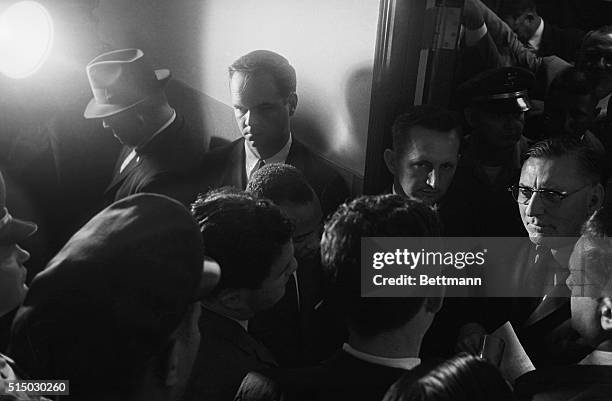 James McShane, Chief US Marshal , and James Meredith , listen as Mississippi Governor Ross Barnett , sternly and personally denies Meredith admission...