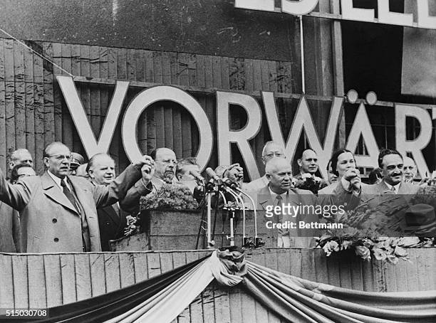 Big Show for Departing Soviet Leaders. East Berlin, East Germany: East German officials put on a gigantic rally in Marx-Engels Platz , to speed home...