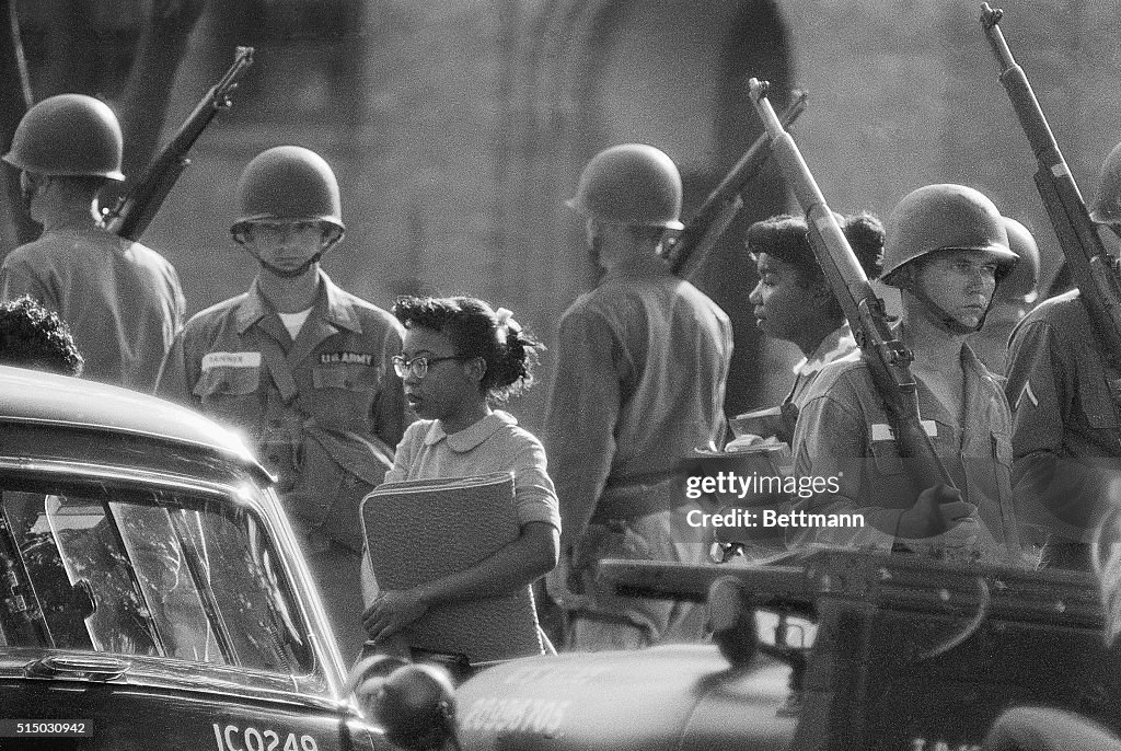 Black Students Escorted By Troops