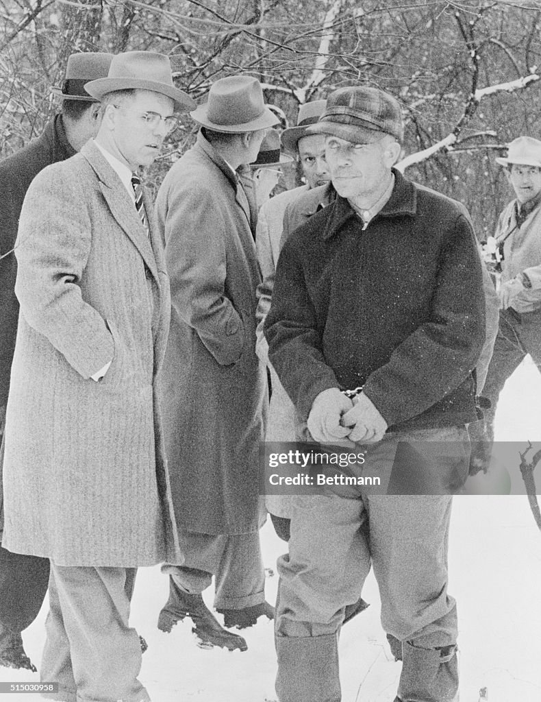 Crime Suspect Ed Gein Leading Police and Reporters to Scene