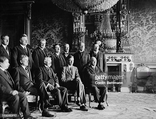 Captain Charles Lindbergh was received at the French Foreign Office by many Notables of State. This photo shows left to right: -M. Painleve;...