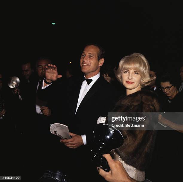 Hollywood actor Paul Newman and his actress wife Joanne Woodward at the Academy Award presentations.