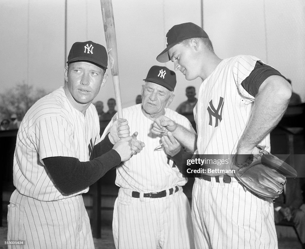 Mickey Mantle with Casey Stengel and Deron Johnson