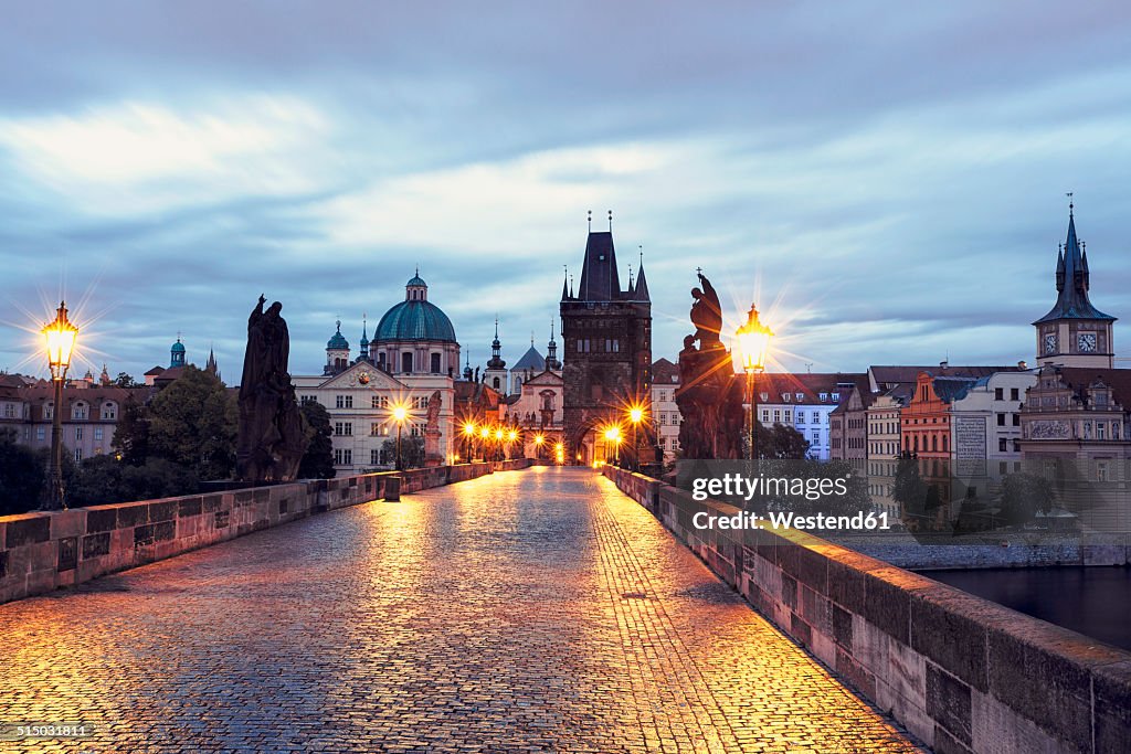 Czech Republic, Prague, Blue hour at Charles Bridge