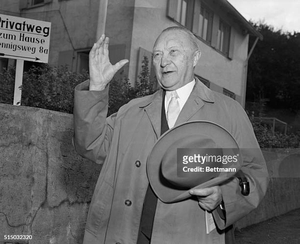 Germany: Photo shows Konrad Adenauer shown leaving his Rhondorf home after his election victory.