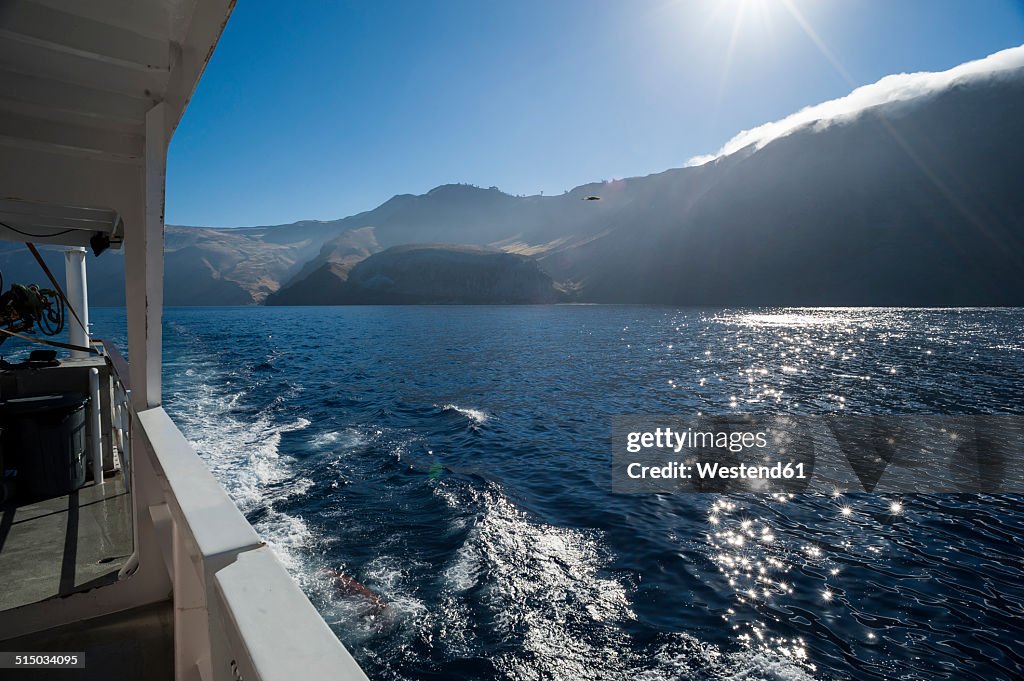 Mexico, Guadalupe, Pacific Ocean, view to steep coast from boat