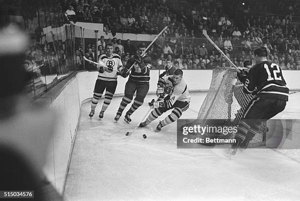 Bobby Orr , of the Boston Bruins, is shown in action playing against the Toronto Maple Leafs.