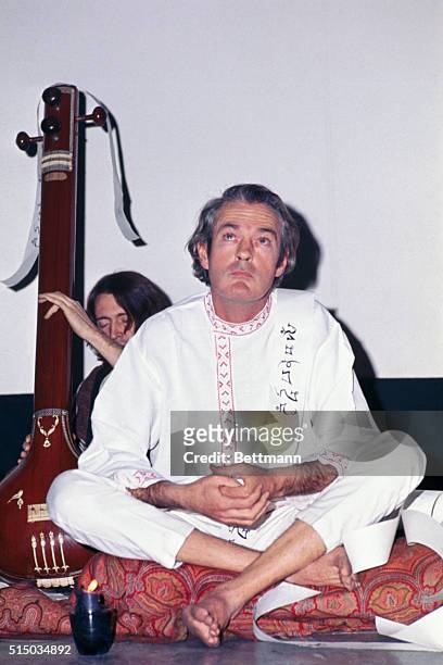 Timothy Leary meditating at the Village Gate Theatre where the League for Spiritual Development sponsored a film.
