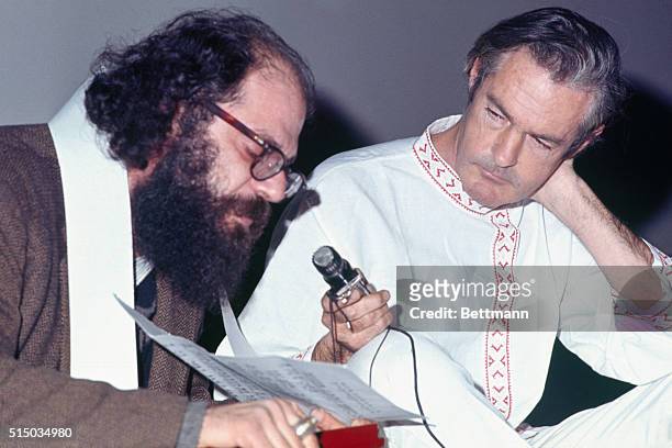Drug advocate Timothy Leary and Allen Ginsberg at the Village Gate Theatre where the League for Spiritual Development sponsored film.