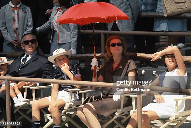 Monaco's royal family at Universal Motion Picture Studio, August 10th. Left to right: Princess Stephanie; Prince Rainier; Prince Albert, 9; Princess...