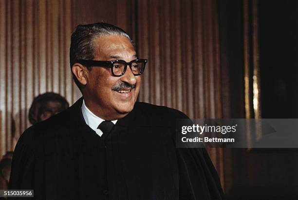 Washington, DC Associate Supreme Court Justice Swear In: Thurgood Marshall in his robe prior to being sworn in as the first Black member of the U. S....