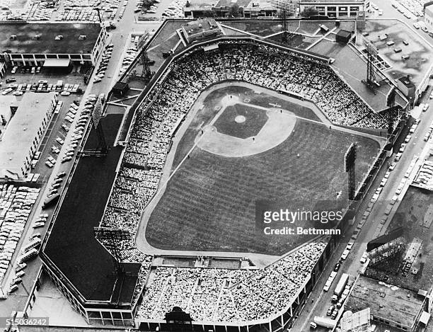 This is an aerial view of Fenway Park in Boston, during a Boston Red Sox game.