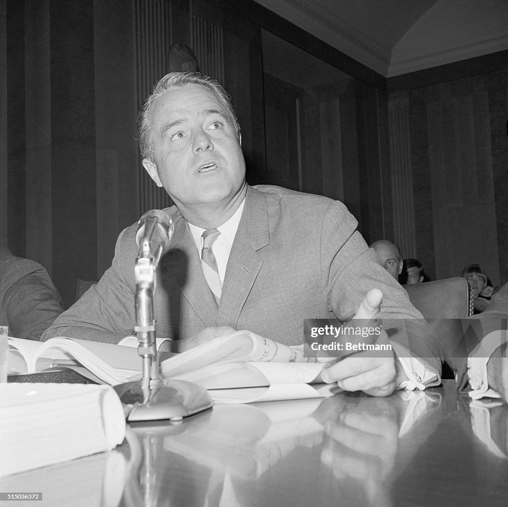 Testefying Anti-Poverty Chief Sargent Shriver, testifying before the Senate ...