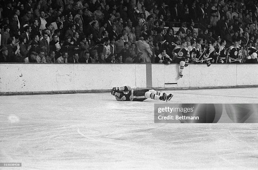 Bobby Orr Lying on Ice, Holding Face