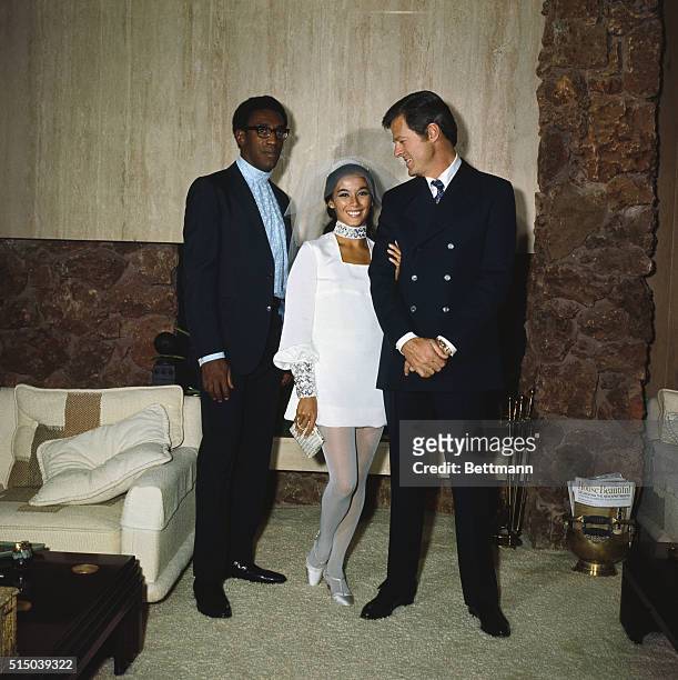Star Robert Culp and actress France Nuyen after they were married December 9th, at the home of Culp's I Spy television producer Sheldon Leonard. With...