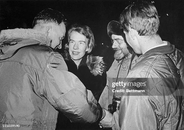 Einar Pedersen and his wife thank the Searchmaster Joe Crawford of the Canadian Air Force 10/23 after the successful rescue of Pedersen and two...