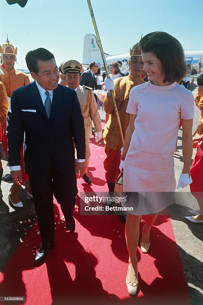 Jacqueline Kennedy Walking With Norodom Sihanouk