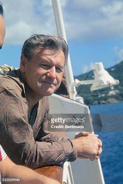New York Governor Nelson Rockefeller and his wife Happy relax at the rail aboard the S.S. Independence during the 1967 Governor's Conference.