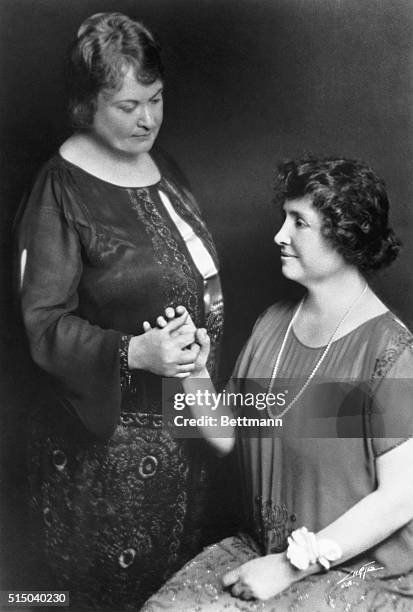 Helen Keller as she looked in the 1920's, pictured here with "Teacher" Anne Sullivan, who arrived at the Keller home in 1887 and who assisted Miss...