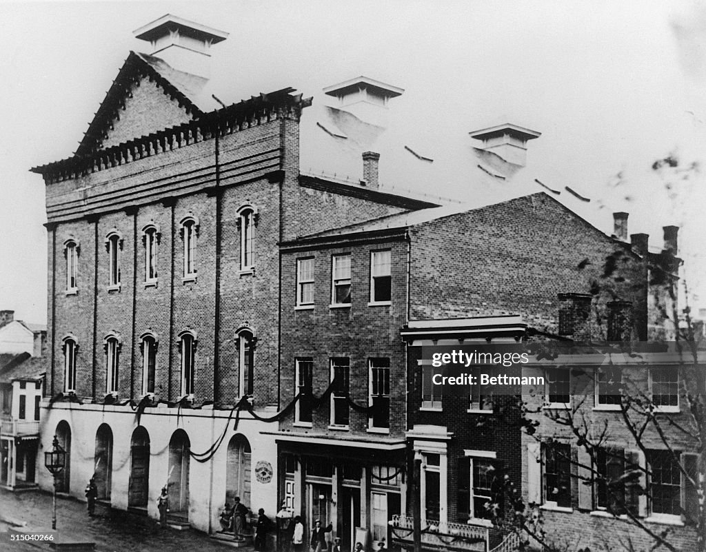 This photograph of Ford's Theater taken in April 1865, shows the ...