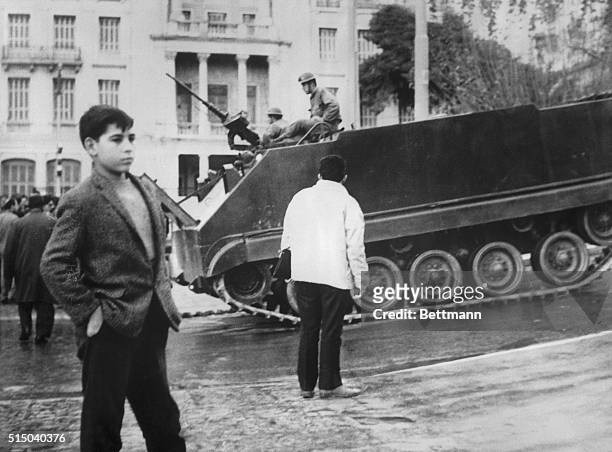 Athens, Greece- Armored vehicle patrols street here Dec. 13 after the Greek military junta announced that King Constantine's counter coup had been...