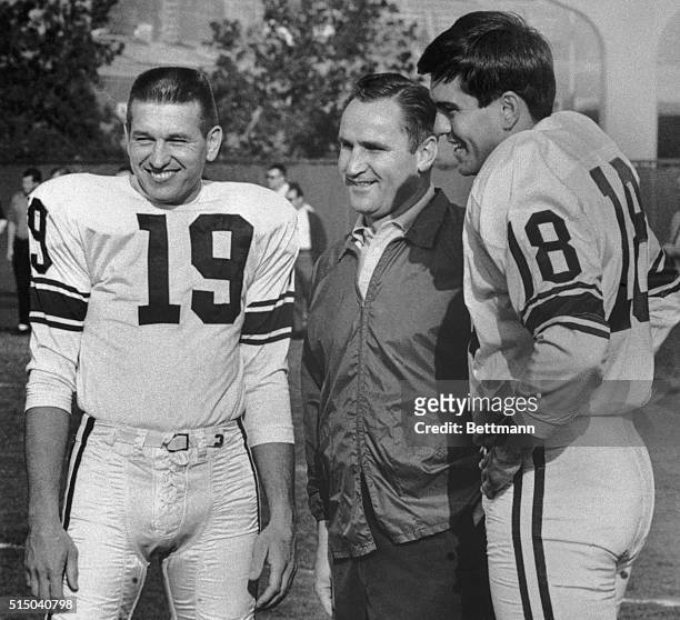 Don Shula Talks with his two quarterbacks as the Western Pro Bowl squad holds its first workout for the 18th annual Pro Bowl game here 1/21. Left is...