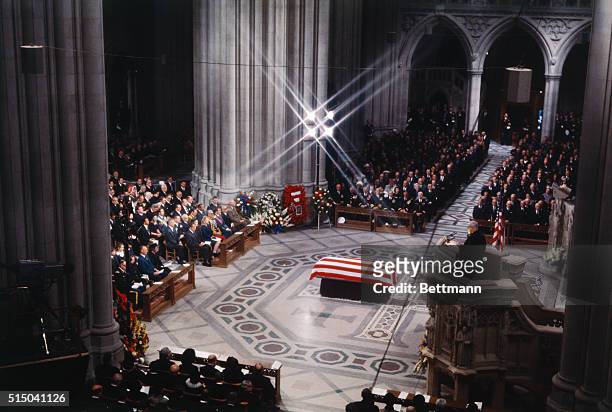 Washington, D.C.: Rev. Dr. Edward L.R. Elson minister of National Presbyterian Church, conducts final services for former President Dwight D....