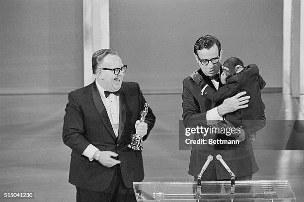 Music Center-Los Angeles: John Chambers accepts a special Oscar for his achievement in creating the makeup for most of the cast of the picture Planet...