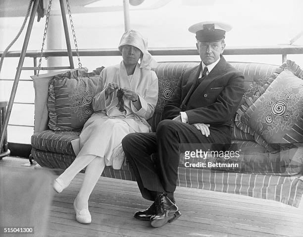 President and Mrs. Coolidge aboard the Mayflower.