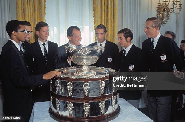 President Nixon hosted a White House luncheon 2/11, for members of the U.S. Davis Cup team that recently won the symbol of international tennis...