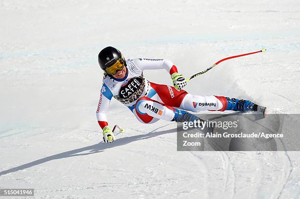 Fabienne Suter of Switzerland takes 2nd place during the Audi FIS Alpine Ski World Cup Women's Super-G on March 12, 2016 in Lenzerheide, Switzerland.