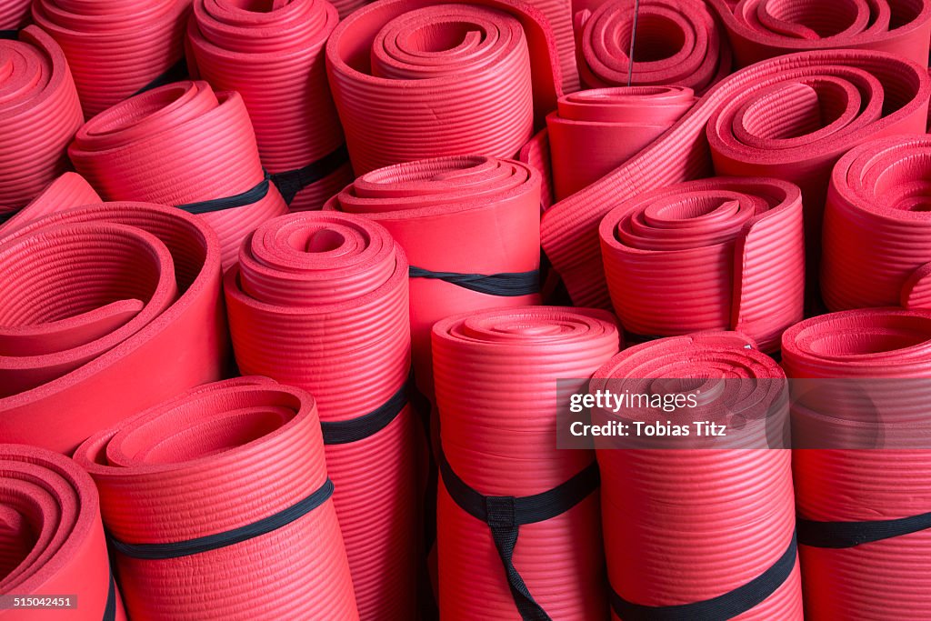 Full frame shot of red yoga mats