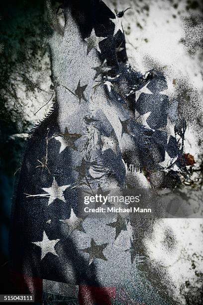 crumpled and frayed american flag - american flag texture stock-fotos und bilder