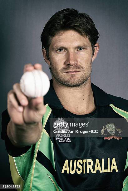 Shane Watson poses during the Australia headshots session ahead of the ICC World Twenty20 tournament on March 12, 2016 in Kolkata, India.