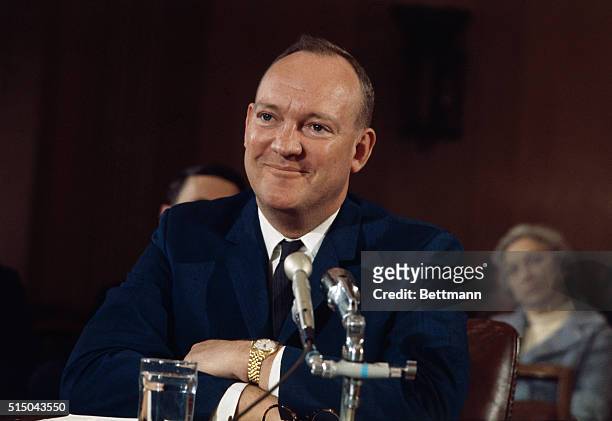Col. John Eisenhower, son of former President Eisenhower, testifies before the Senate Foreign Relations Committee, 3/7, on his nomination by...