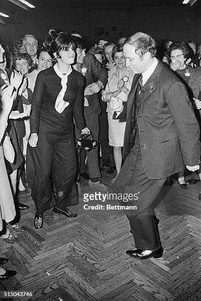 Montreal, Canada: During a reception at the Mount Royal City Hall by the Liberal Association Prime Minister Pierre Trudeau lets loose with the...