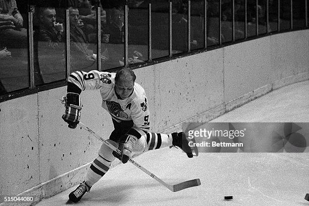 One of hockey's top stars, Bobby Hull, of the Chicago Black Hawks, almost seems to be shunning the limelight at the moment during a National Hockey...