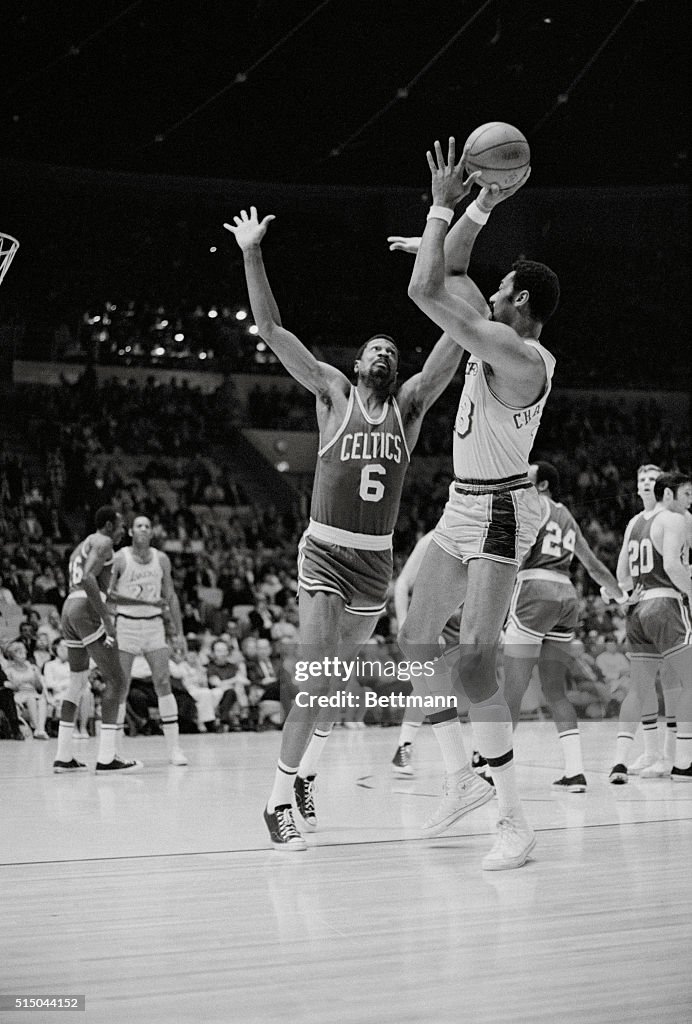 Wilt Chamberlain and Bill Russell Playing Basketball