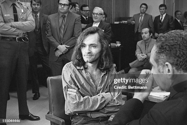 Don't Have Any Guilt" said long-haired hippie chieftain Charles Manson in brief press conference in courtroom here, June 18, where a hearing to...