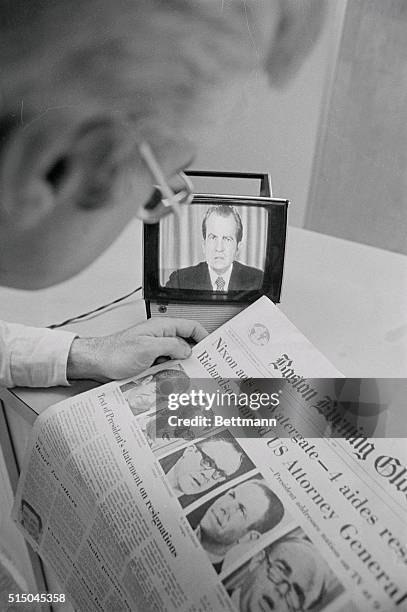 Fred Clow of Boston listens to President Nixon as he delivers nationwide television address on Watergate, . President Nixon told the nation the...