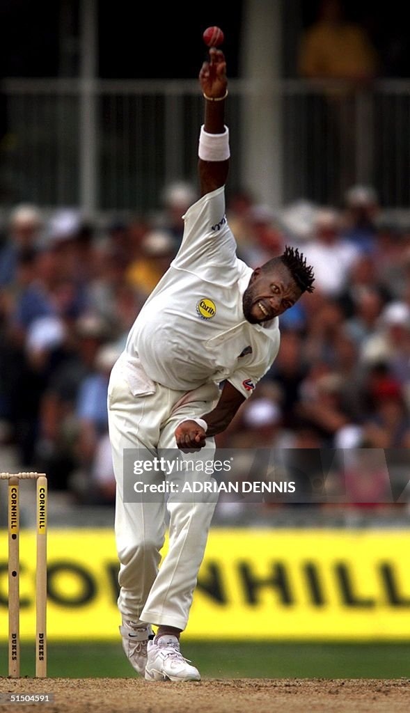 Curtly Ambrose, of the West Indies, bowls during t