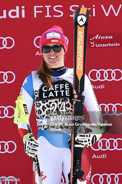 Fabienne Suter of Switzerland takes 2nd place during the Audi FIS Alpine Ski World Cup Women's Super-G on March 12, 2016 in Lenzerheide, Switzerland.