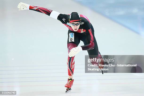 Jeremias Marx of Germany competes in the Men 1000m on day one of the ISU Junior Speed Skating Championships 2016 at the Jilin Speed Skating OVAL on...