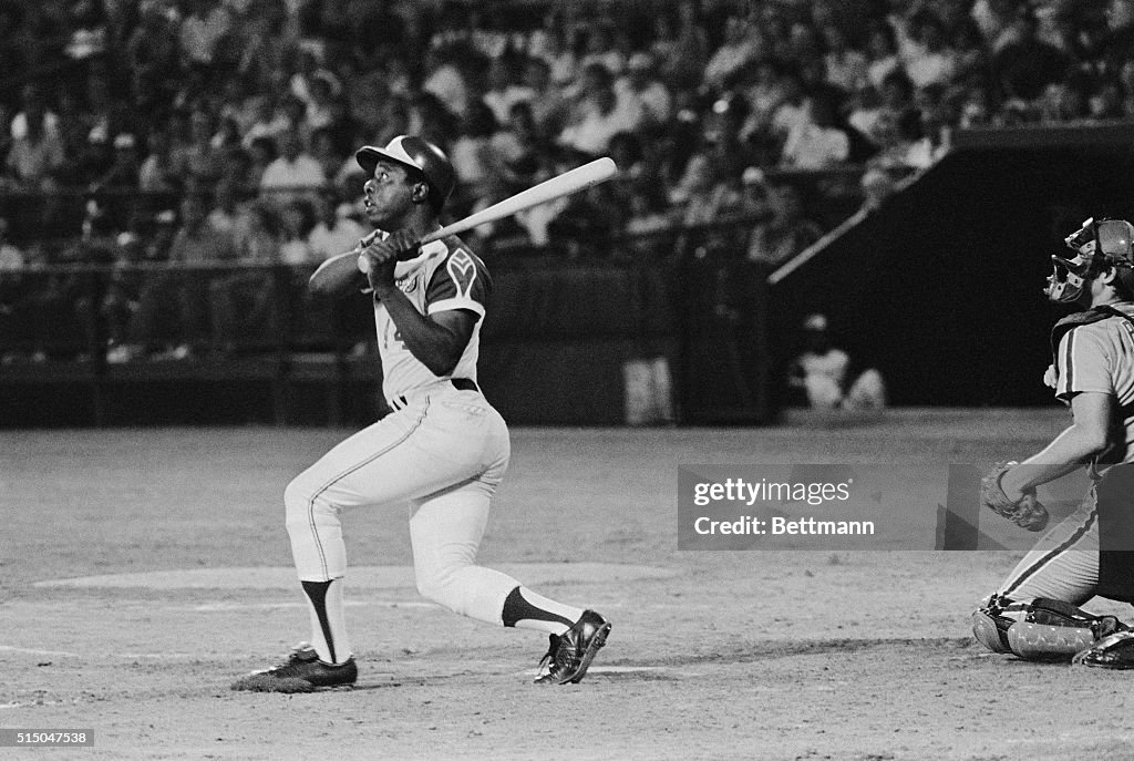 Hank Aaron in Position After Hitting Baseball